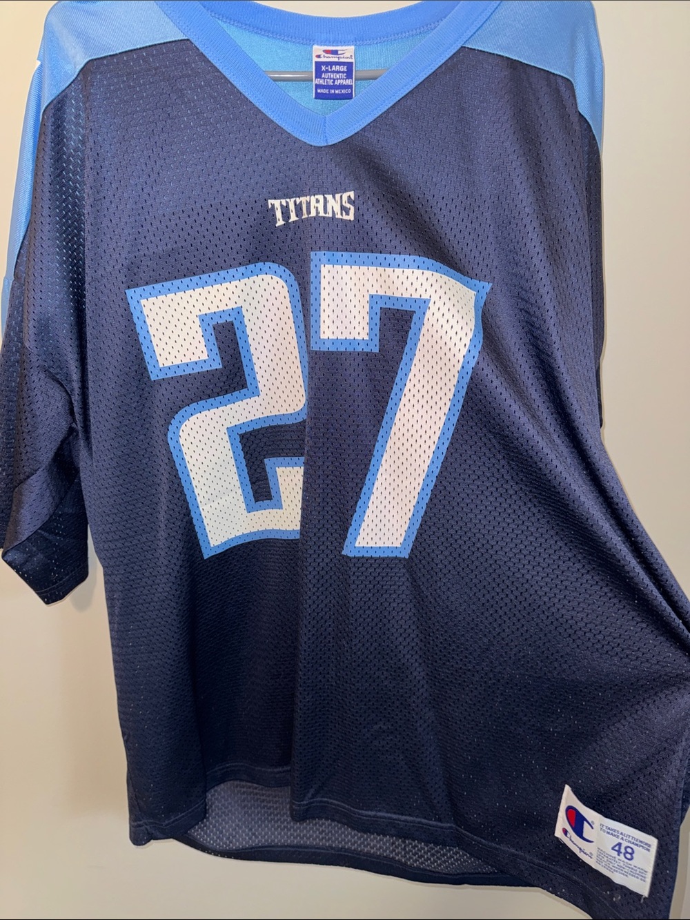 Champion Navy and Light Blue #27 Titans Football Jersey